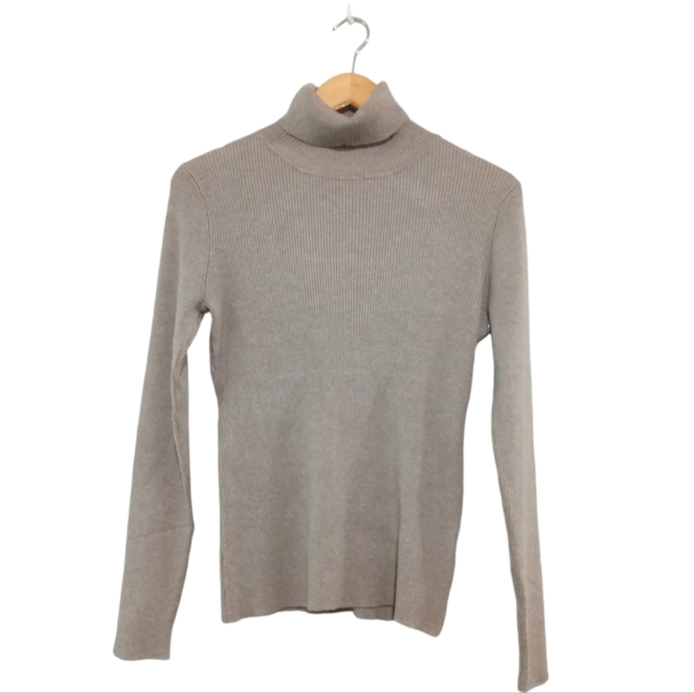 Cielo sz XL Tan Long Sleeve Pullover Knit Ribbed Turtleneck Sweater